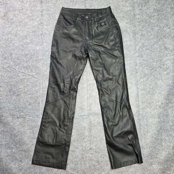 Harley-Davidson Leather Pants Womens 2 Black Genuine Motorcycle Riding Biker - Picture 1 of 11